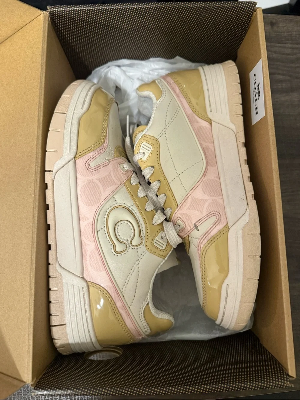 Coach Pink and Cream Low-Top Platform Sneakers